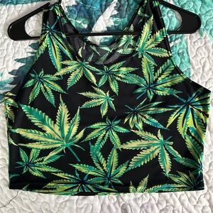 Green and black marijuana crop top